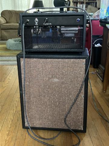 Champ clone amp head on top of home-made speaker cabinet